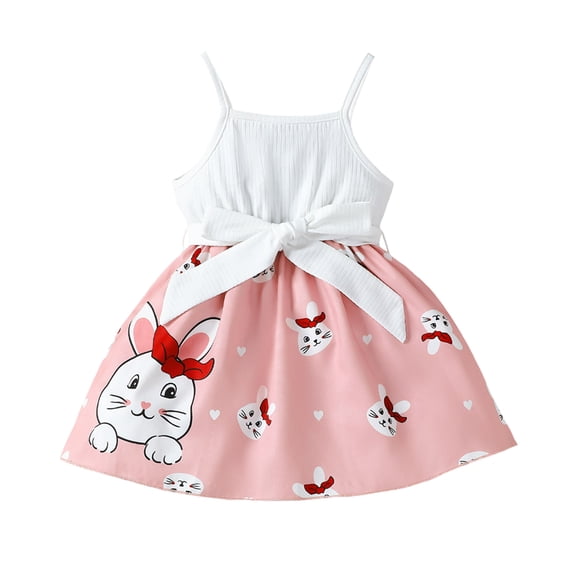 12 Months Baby Girls Clothes 18 Months Girls Dress Toddler Girls Sleeveless Cute Rabbits Print Suspender Dress Pink