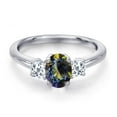 thumbnail image 3 of Gem Stone King 925 Sterling Silver Blue Mystic Topaz and White Topaz Engagement Ring for Women | 1.38 Cttw | Oval 7X5MM | Gemstone November Birthstone | Size 9, 3 of 6