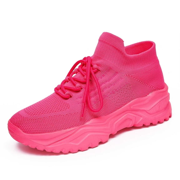Women's Breathable Versatile Soft Sole Running Shoes Mesh Casual Sneakers Trendy Athletic Footwear Hot Pink 37