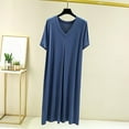 thumbnail image 6 of Ujnder Women's Modal Cotton Nightgown V Neck Pleated Long Sleep Dress Loose Fit Blue L, 6 of 6