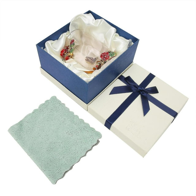 Tasse à thé en émail avec motif de fleur, résistante à la chaleur, avec cuillère et tissu, pour anniversaire, festival, rose rouge, 350 ml