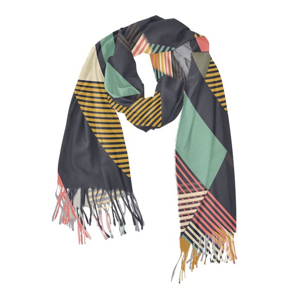 FORMRS Womens Scarf Winter Soft Long Big Warm Shawls Wrap Tassel Scarves, Green Geometric