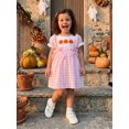 thumbnail image 6 of RUINIXCW Toddler Baby Girl Halloween Dress Infant Baby Girl Summer Fall Dress Clothes Pumpkin Embroidery Collar Puff Short Sleeve Dress with Bow, 6 of 8