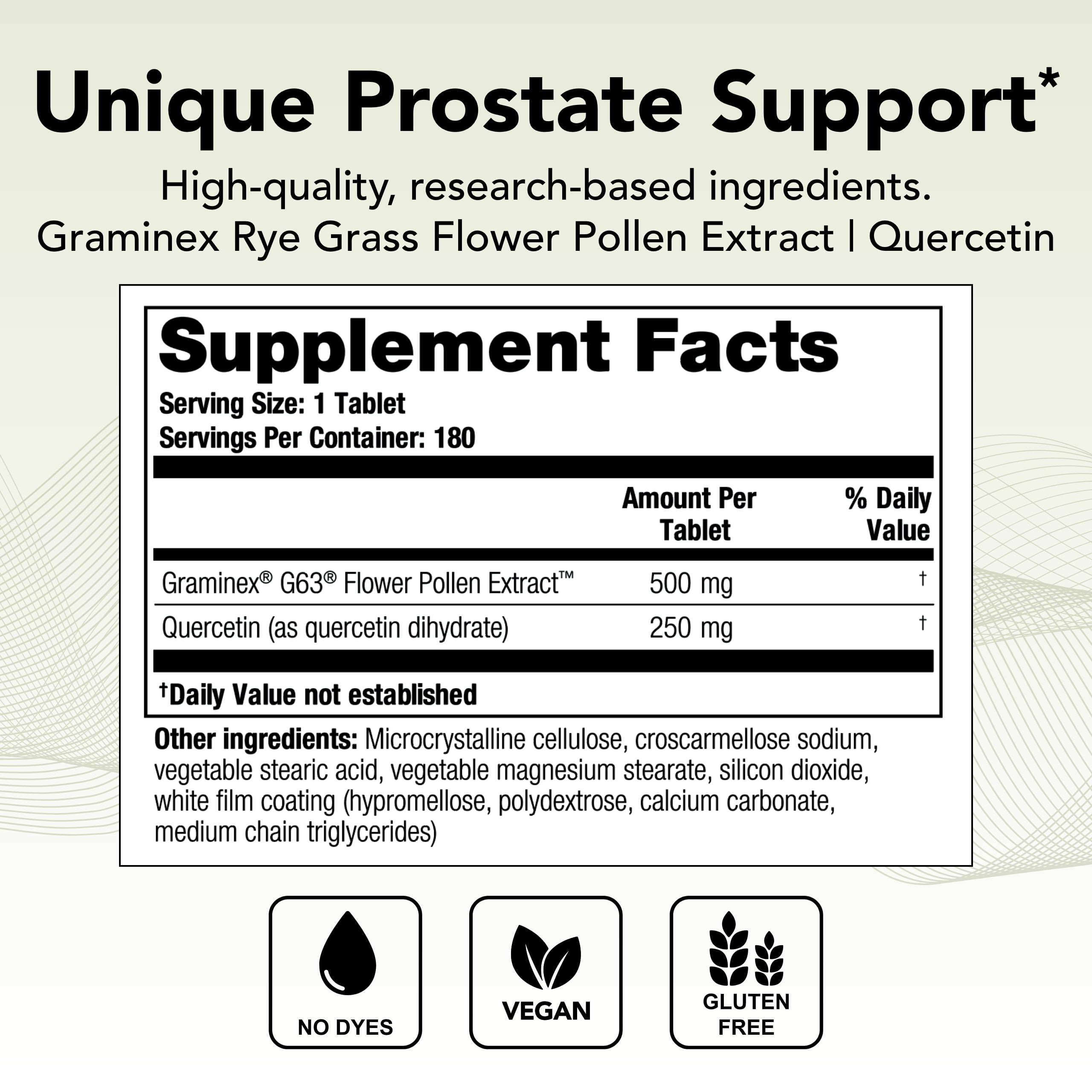 Theralogix Prostate PQ - Rye Grass Pollen Extract & Quercetin Supplement - 90-Day Supply - Antioxidant Support for Prostate & Pelvic Health & Urinary Tract Function* - NSF Certified - 180 Tablets
