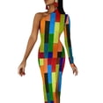 thumbnail image 1 of Vibrant Color Block Maxi Dress One Shoulder Abstract Geometric Aesthetic Bodycon Dresses Summer Dress Woman Pattern Vestido, 1 of 5