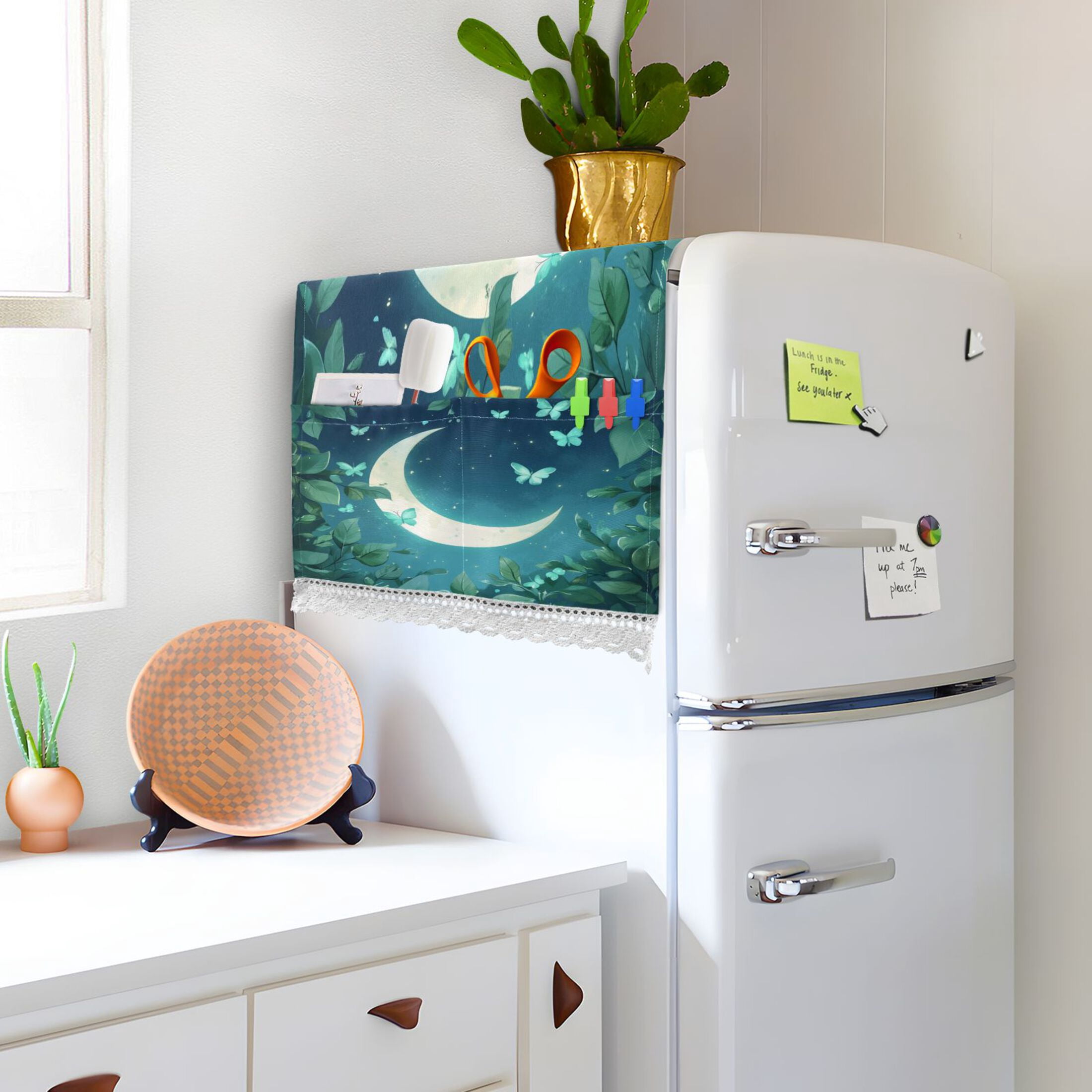 WOBOGO Butterfly Around The Moon Washing Machine Cloth Dryer Refrigerator Top Cover Protective Non-Slip Mat For Kitchen Laundry