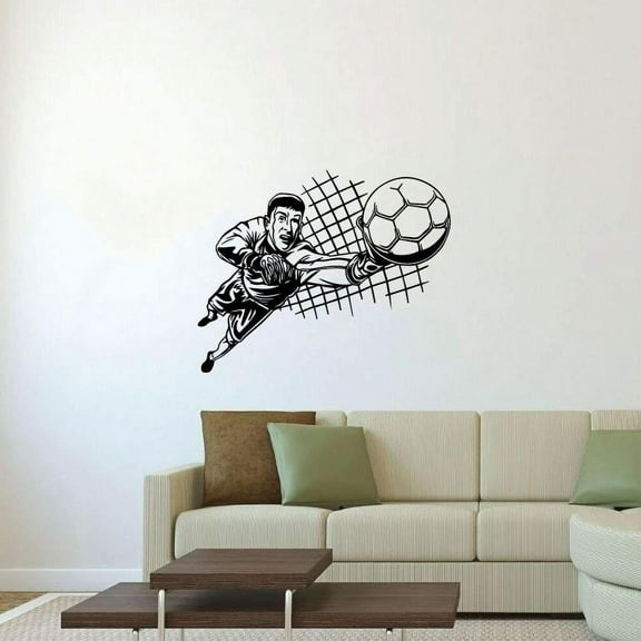 Soccer Ball Soccer Player Goal Silhouette Goal Keeper Vinyl Wall Sticker Wall Art Wall Decal Sport Boys Girls Kids Room Design Bedroom Decor Soccer PlayerSports Vinyl Decoration Size (10x10 inch)