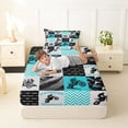 thumbnail image 4 of Castle Fairy Patchwork Extreme Motorcycle Twin Sheet Sets 3pcs for Youth, Chevron Dirt Bike Bedding for Modern Room, Blue Grey, 4 of 6