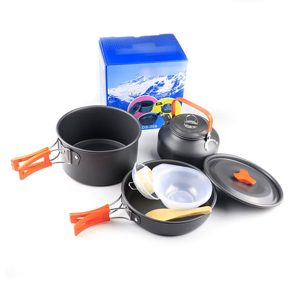 Camping Cookware Kit Kitchen Tableware with Outdoor Kitchen Tableware Folding Handle Hiking Picnic Traveling Fishing Backpacking Cooking Supplies Orange
