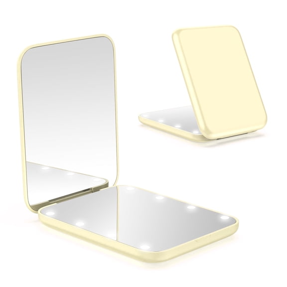 Wobane Pocket Mirror, 1X/3X Magnification LED Compact Travel Makeup Mirror with Light,Yellow