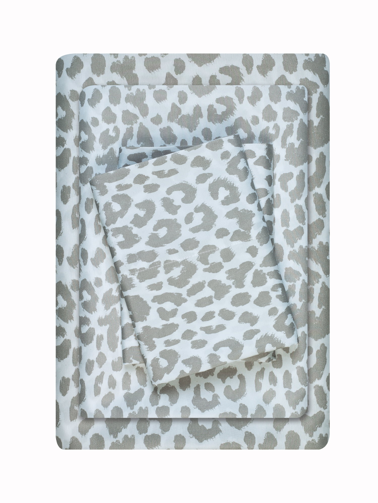 Mainstays Ultra Soft High Quality Microfiber Bed Sheet Set, Queen Soft Silver Cheetah 4pc
