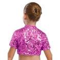 thumbnail image 4 of YiZYiF Kids Girls Sparkly Sequin Mock Neck Short Sleeve Dance Crop Top for Hip Hop Jazz Cheerleading Hot Pink 12, 4 of 7