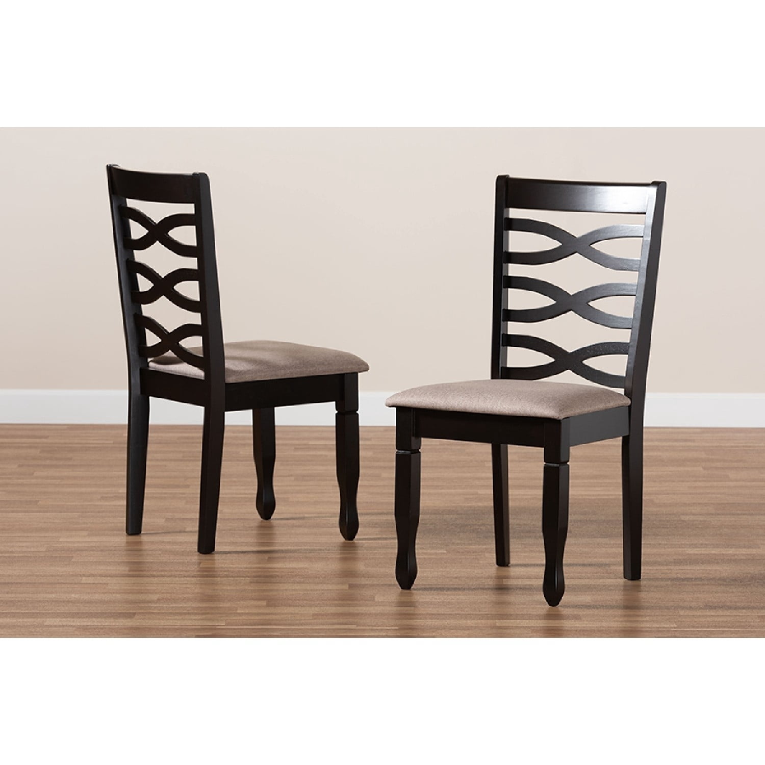 Baxton Studio Lanier Modern and Contemporary Sand Fabric Upholstered Dark Brown Finished 2-Piece Wood Dining Chair Set