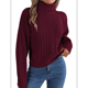 thumbnail image 1 of Suéter de Mujer con Cuello Redondo, Botones Texturizados, Mangas Farol, Jersey de Punto Vino Tinto S, 1 of 10