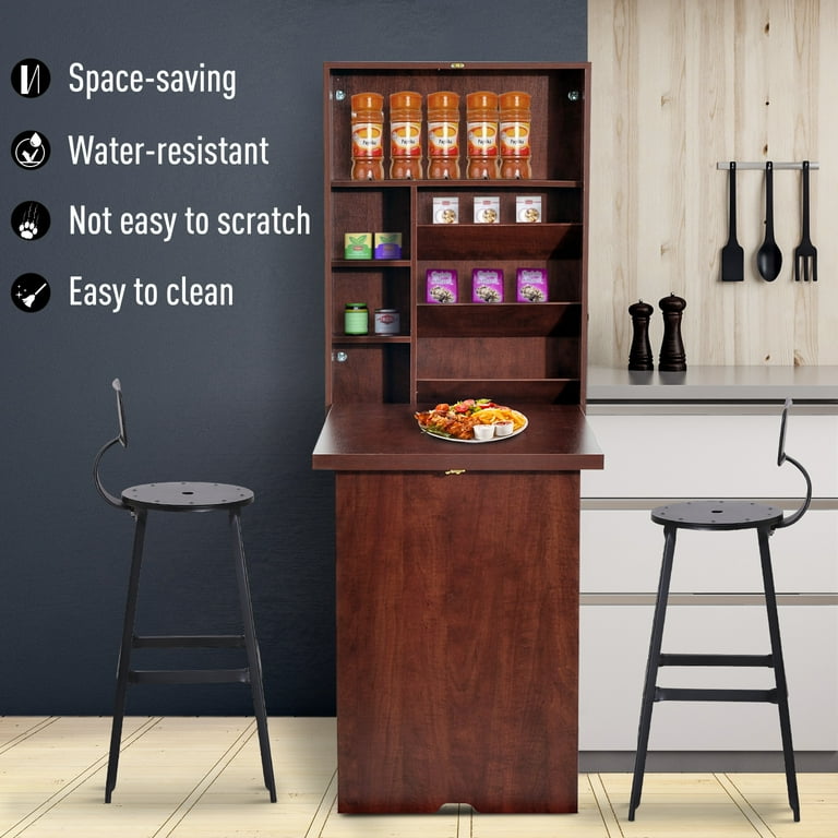 Homcom compact fold out wall 2024 mounted convertible desk with storage