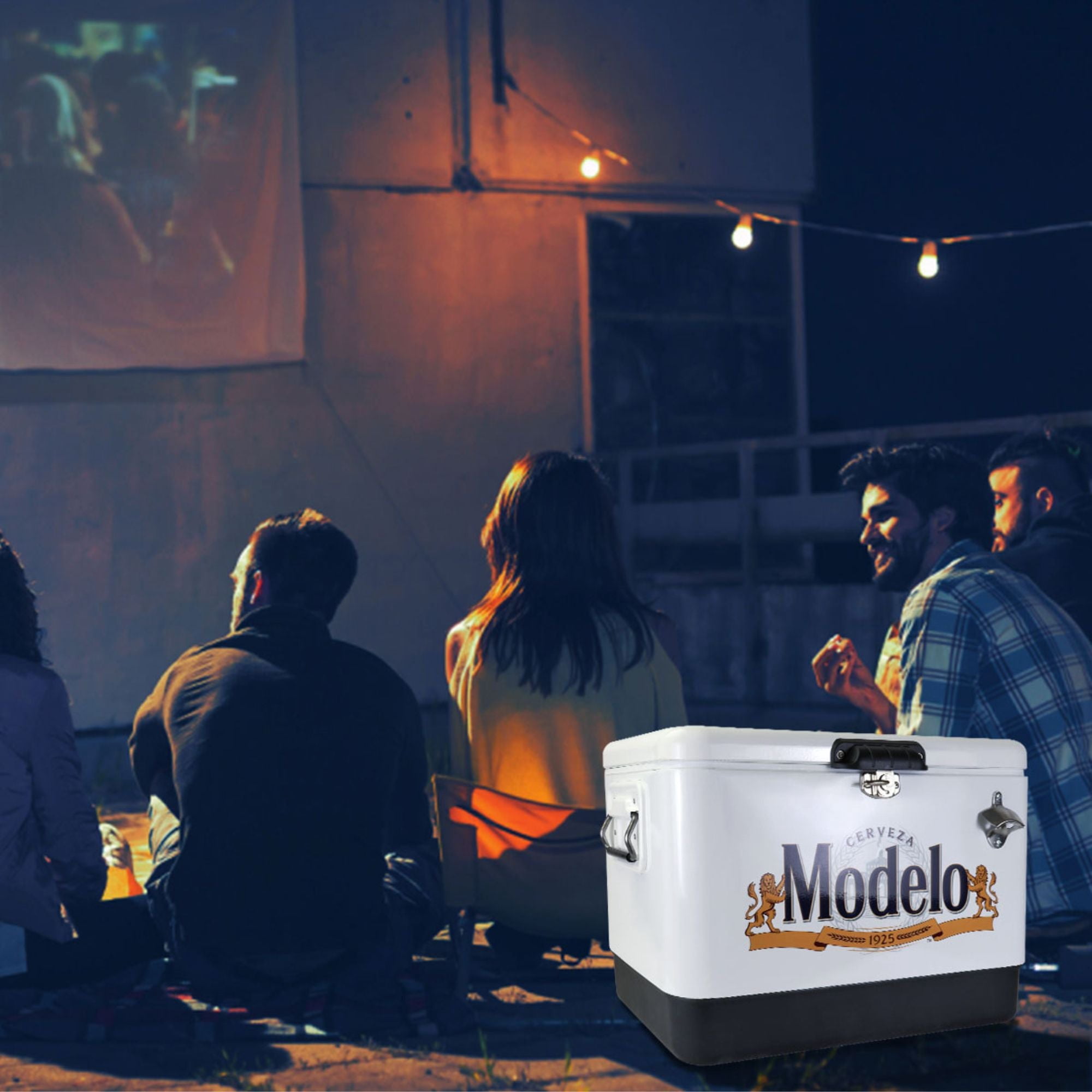 Modelo Ice Chest Beverage Cooler with Bottle Opener, 51L (54 qt), 85 Can Steel-Belted Portable Cooler, White and Black, for Camping, Beach, RV, BBQs, Tailgating, Fishing