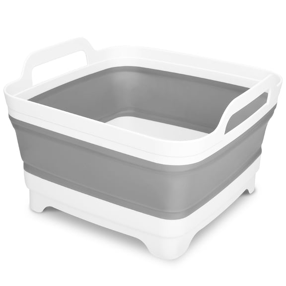 Adyehh Collapsible Dish Tub with Drain Plug, Large Silicone Kitchen Washing Basin for Vegetables, Fruits, Gray