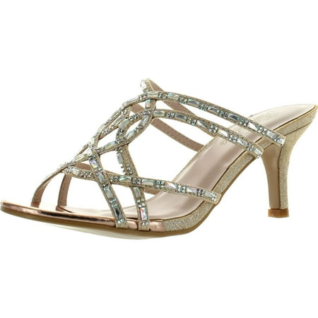 08 Champagne - BELLA LUNA LUNA-08 Womens Glitter Rhinestone Kitty Heel Dress Sandals, Champagne, 7.5