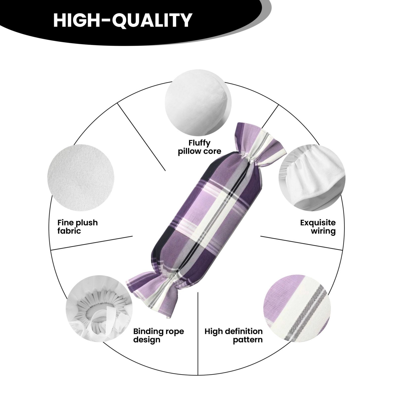 Candy Throw Pillow Travel Cervical Pillow Cylindrical Neck Body Cushion With Insert For Bed Couch Home Decor 9.8x24.4in Lavenderblush Buffalo Plaid Check Tartan Scotland_1