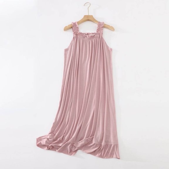 ZyeKqe Womens Nightgown Ruffled Sleeveless Square Neck Casual Lightweight Comfy Loungewear Sleep Shirts Midi Dress