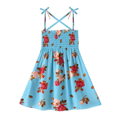 

Tking Fashion Toddler Baby Girl Dresses Casual Sleeveless Straps Cute Floral Sundress Sky Blue 110