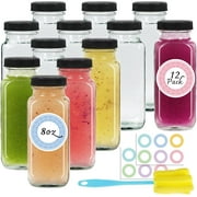 12 pack 8 oz glass juice bottles with lids, reusable glass water bottles, 250 ml juice containers drinking jars with brush, drink jars for milk, juicing, kombucha, ginger