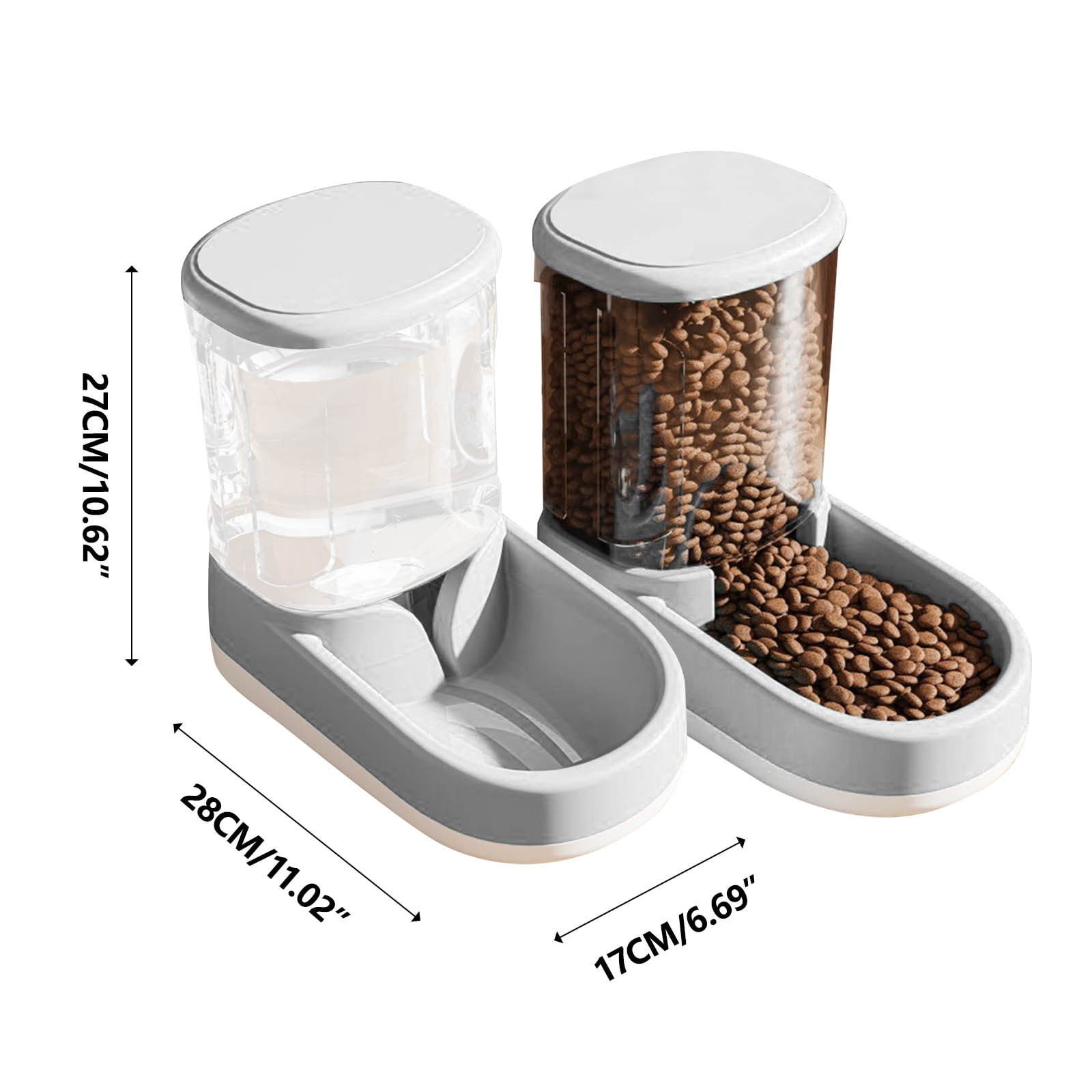 Automatic Cat Feeder and Water Dispenser in Set,Automatic Food Feeder and Waterer Set 3.8L with Pet Food Bowl for Small Medium Dog Pets Puppy Kitten Large Capacity(1 Gallon x 2,Gray)