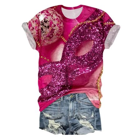 PMUYBHF T-Shirt Décontracté Mode Femme Col Rond Manches Courtes Imprimé Couleur 9931 L