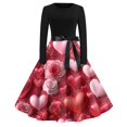 thumbnail image 2 of Women's Fashion Round Neck Casual Slim Valentine's Day Printed Long Sleeve Dresses, Fall and Winter Casual Wear with Romantic Design, Soft and Stylish,Vermilion,M, 2 of 4