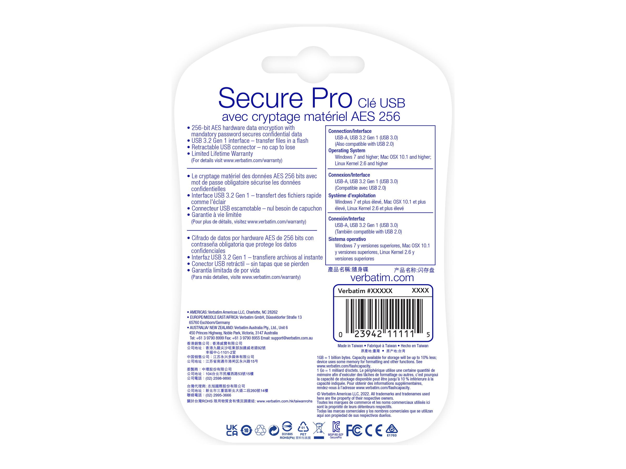 Verbatim 32GB Store 'n' Go Secure Pro USB 3.0 Flash Drive with AES 256 Hardware Encryption - Silver 32 GB - 1pk