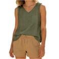 thumbnail image 5 of Sevevn Women's Sleeveless V Neck Linen Tank Tops Casual Loose Fit Pocket Summer Blouse Army Green 2XL, 5 of 9