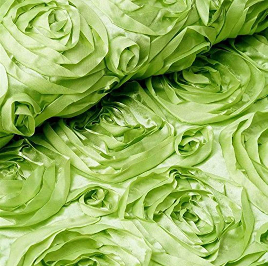 AK Trading 54-Inch Wide Premium Satin Rosette 3D Rose Design Ribbon Fabric (Apple Green, 5 Yards)