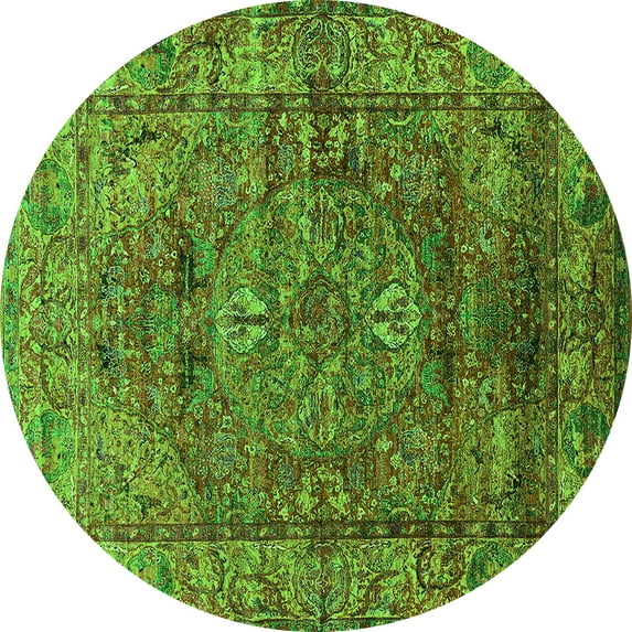 Ahgly Company Indoor Round Oriental Green Industrial Area Rugs, 8' Round