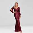 thumbnail image 5 of 2023 New Women Elegant V-neck Mermaid Evening Dress Floor Length Formal Prom Party Gown Sequins Long Sleeve Galadress Vestidos, 5 of 8