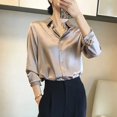 thumbnail image 4 of Silk Brown Clothes Wear To Work Office Outfits Long Sleeve Purple Spring Formal Tops for Women Satin Womens Shirt & Blouse Cool, 4 of 5
