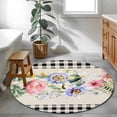 thumbnail image 3 of Pink Spring Floral Round Area Rug 4Ft Washable Circle Rugs for Bedroom Dining Room, Black White Plaid Pastoral Flowers Rustic Non-Slip Carpet Floor Mats Indoor Outdoor Carpet Runner Home Decor, 3 of 8