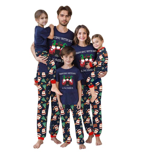 Eygvbb Christmas Pajamas Men Matching Family Pajama Set Crew Neck Short Sleeve Shirt Letter Print Long Pants Two Piece Sleep Set Lightweight Loungewear for Holiday Photo Occasions