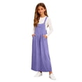 thumbnail image 5 of Girls Overall Dress Sleeveless Button Strap Solid Color Romper Midi Dresses Casual Loose Outfits With Pockets (5-6 Years, Purple), 5 of 9