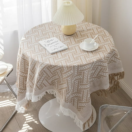 

Hopeup Tablecloth Tassel Design Heat Resistant Breathable Washable Non Pilling Non-slip Table Cover for Dining Room