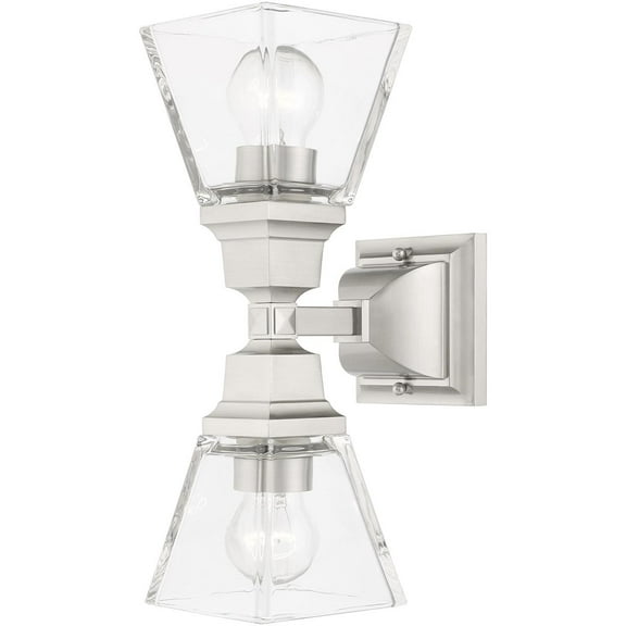 5 inch 2 Light Brushed Nickel Wall Sconce with Clear Glass Shade