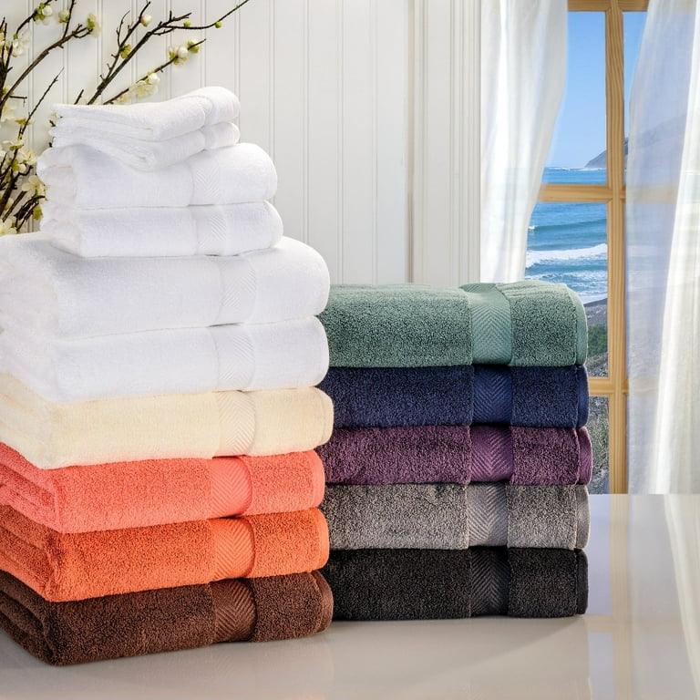 Zero Twist 575 GSM 100 Combed Cotton Chevron Border 6 Piece Towel Set 2 Bath 2 Hand 2 Face Grape Seed Walmart