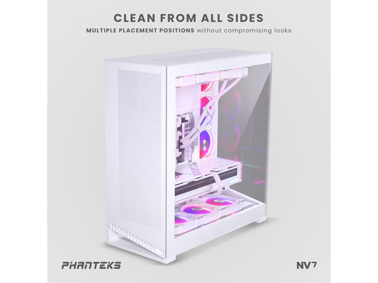 Phanteks NV7, Showcase Full-Tower Chassis, High Airflow Performance, Integrated D/A-RGB Lighting, Seamless Tempered Glass Design, 12 Fan Positions, Matte White
