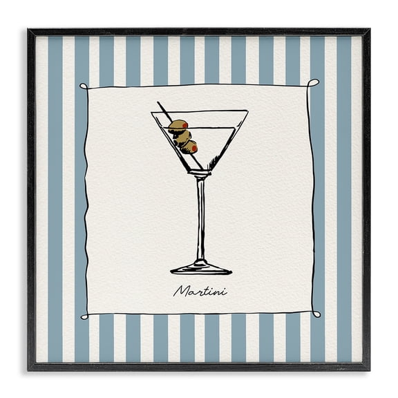 Stupell Industries Martini Summer Stripes Black Framed Giclee Art, design by Susan Jill