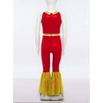 thumbnail image 4 of Haitryli Kids Girls Sequin Metallic Bell Bottom Jumpsuit Flare Pants Romper Sleeveless Disco Party Dance One Piece Red 10, 4 of 7