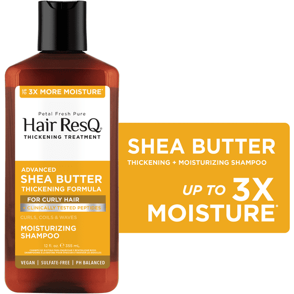 Hair ResQ by Petal Fresh Curl Moisture Shampoo, Shea Butter Thickening Formula for Curly Hair, 12 fl oz