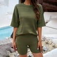 thumbnail image 6 of LYXSSBYX Two Piece Sets for Women Summer Women's New Round Neck Casual Solid Color Short Sleeved Sweater Short Sleeved Set, 6 of 9