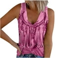 thumbnail image 2 of Homenesgenics Womens Tops under $5 Summer Women's Ethnic Style Feather Tassels Printed Sleeveless Tank Tops Pink XXL, 2 of 5