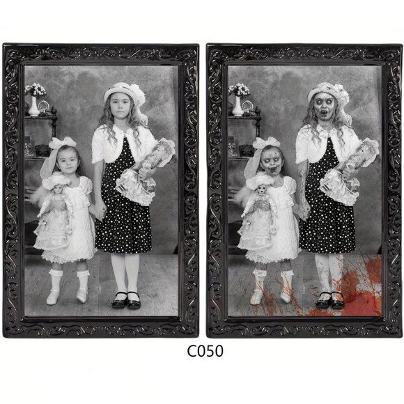 NAOJIE Scary Halloween Decorations Indoor Wall Decor,3D Changing Face Moving Picture Frames Portrait, Gothic Horror Poster Castle Haunted House Decor Horror Picture Frame Prank Gifts(C)