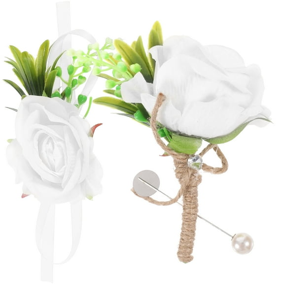 BESTYASH 2-Pack White Silk Cloth Wrist Corsage Wristlet Band Bracelet for Special Occasions