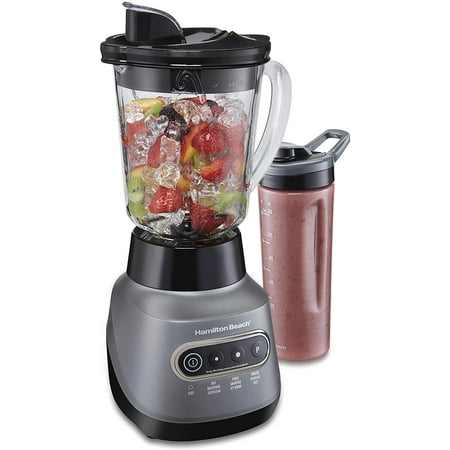 

LATSKGNT 58181 Blender to Puree Crush Ice and Make Shakes and Smoothies 40 Oz Glass Jar 6 Functions + 20 Oz Travel Container Gray
